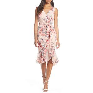 NWT Eliza J Floral Ruched Chiffon Wrap Dress 2